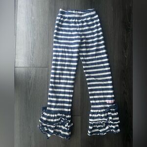 Size 7 Ruffle Butts Navy and white stripe pants
